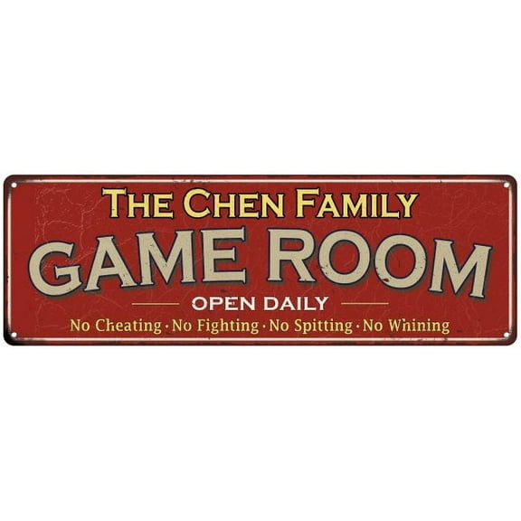 The Chen Family Gift Red Game Room Metal 6x18 Sign 206180038050