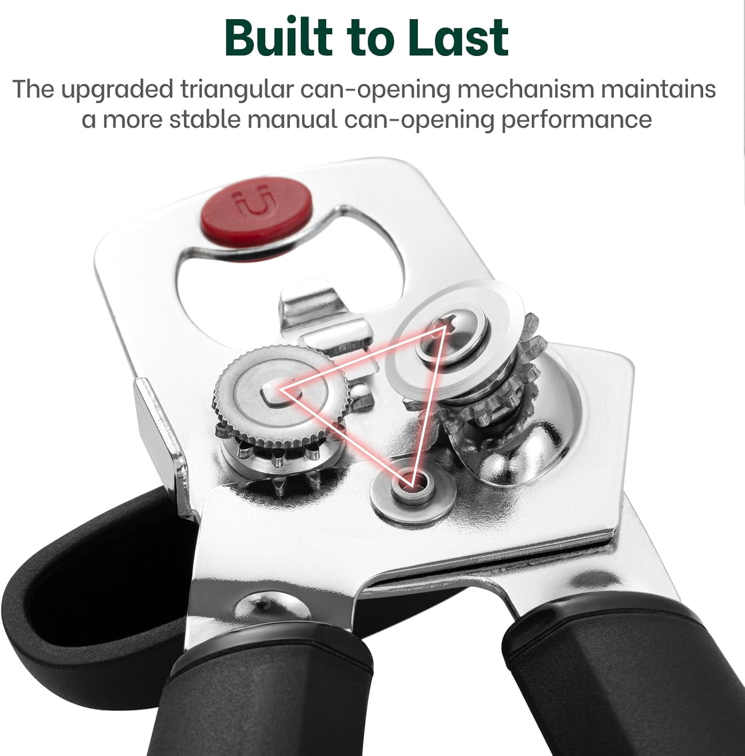 Can Opener, Heavy Duty Manual Can Opener with Magnet Lid Lifter & Bottle Opener, Hand Can Opener Manual with Ergonomic Soft Grip, Easy Turn Knob for Arthritis & Weak Hands, Easy to Use, Black