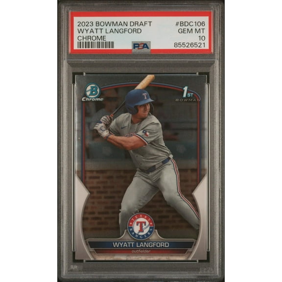 Graded 2023 Topps Bowman Draft Wyatt Langford #BDC106 Chrome Rookie RC Baseball Card PSA 10 Gem Mint