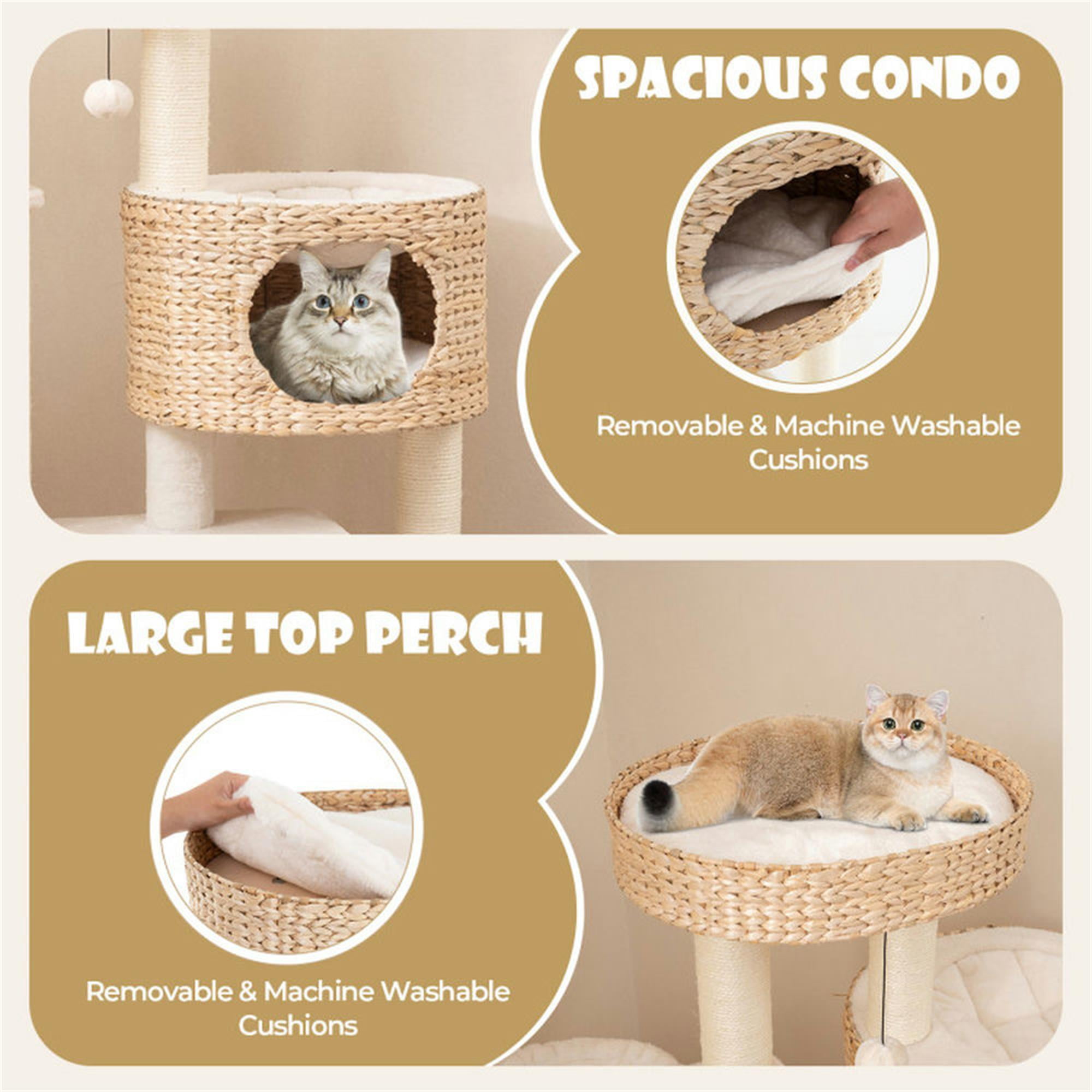Kadyn 50" Tall Modern Cat Tree for Indoor Cats with Scratching Posts, Hand-Woven Condo and Top Perch, Cat Tower for Kittens Climb Play, White