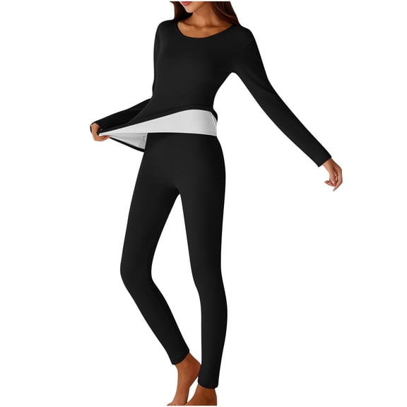 uublik Womens Thermal Underwear Set Fleece Lined Long Johns Base Layer Top Bottom Cold Weather Gear for Hunting Running Skiing, Black