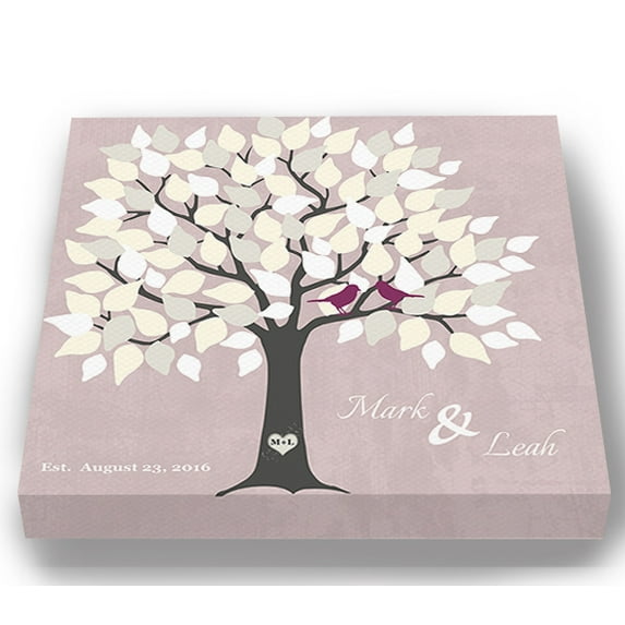 MuralMax Personalized Wedding Tree Guest Book - Unique & Memorable Alternative Way For 100-150 Signatures For Canvas Wall Decor - One of A Kind Bridal Shower Gift - Color - Pink - Size 30x30
