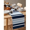 thumbnail image 3 of Navy Blue Gradient Striped Burlap Cotton Table Runner 16x72 Inches Long, Modern Minimalist Ombre Lines Farmhouse Table Runners, Outdoor Dining Tablecloths Decor for Baby Shower/Party/Wedding, 3 of 6