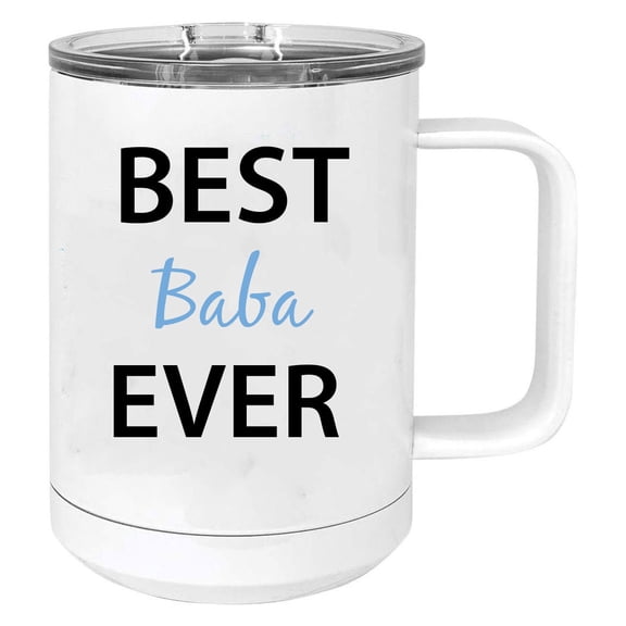 Best Baba Ever Stainless Steel Vacuum Insulated 15 Oz Travel Coffee Mug with Slider Lid, White