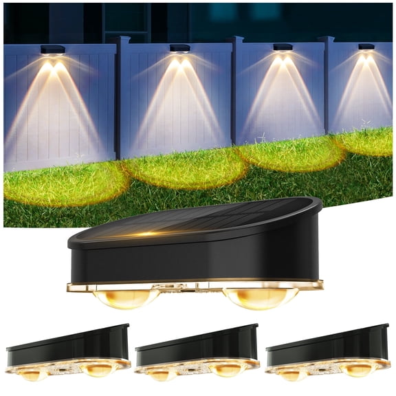 Solar Fence Lights Outdoor Garden, 4Pack Wall Light Outdoor Waterproof, Ultral Bright Solar Powered Garden Fence Lights for Outside Backyard,Patio,Pathway,Yard
