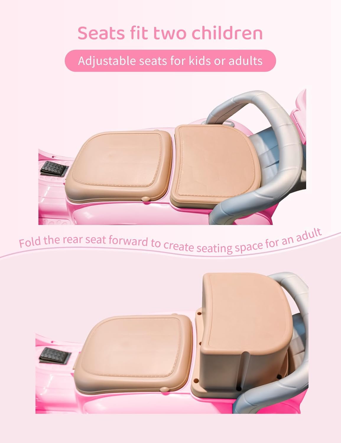 TCARAIWEN Girls Electric Motorcycle, 2 Seats Kids Motorcycle,12V Ride On Scooter for Kids with Storage Compartments, Cute Design with Stable 3-Wheel Structure, Ideal Moped for Girls Ages 3-6 (Pink)
