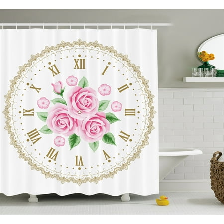 shabby chic shower curtain vintage clock face roses roman numbers antique vintage style fabric shabby chic shower curtain vintage clock face roses roman numbers antique vintage style fabric