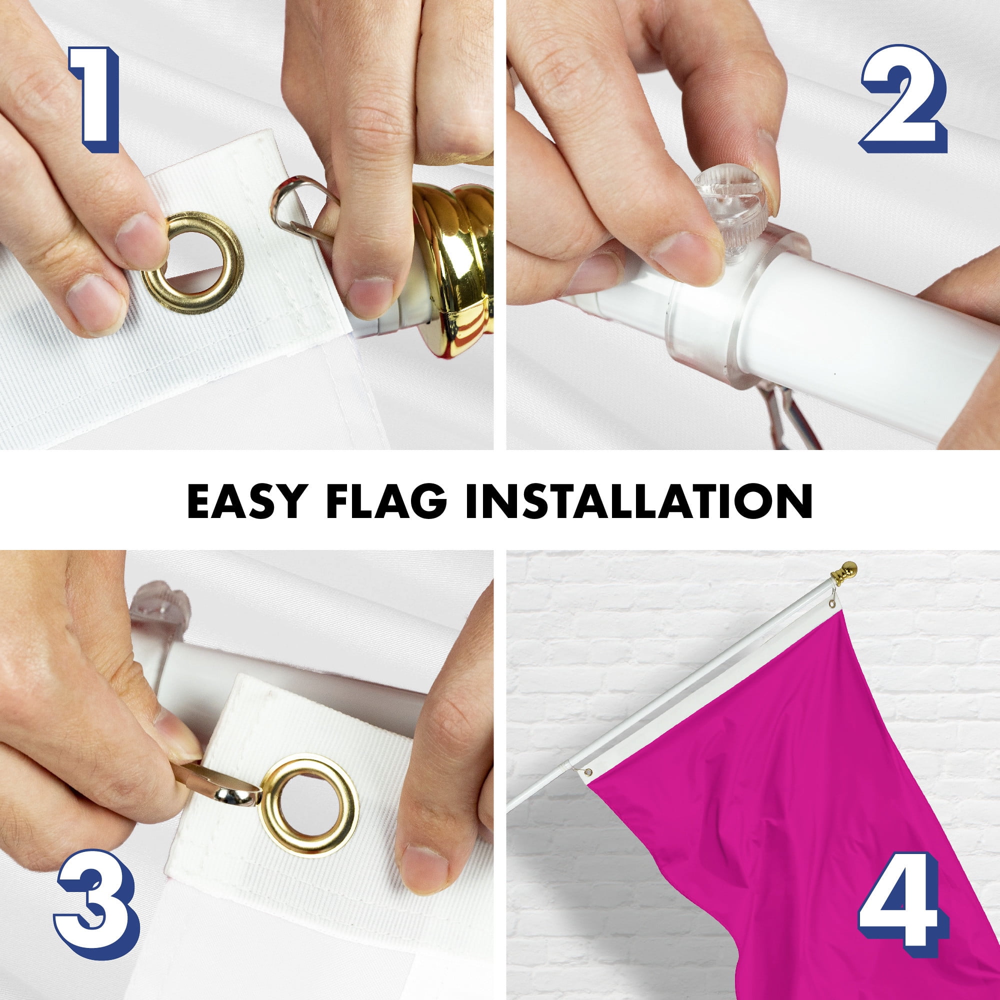 G128 Combo Pack: 5 Ft Tangle Free Aluminum Spinning Flagpole (White) & Solid Magenta Color Flag 2.5x4 Ft, LiteWeave Pro Series Printed 150D Polyester | Pole with Flag Included