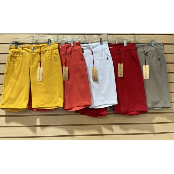 Sabrina Lauren 5 pockets front zipper belt loop Bermuda Shorts , Coral , 14