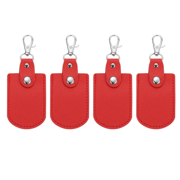 Uxcell Fob de Llave de Cuero Fobs de Llave de Cuero con Anillos de Llave Soporte de Llaveros DIY para Casa Oficina Llaves de Coche Tarjetas de Identificación Rojo
