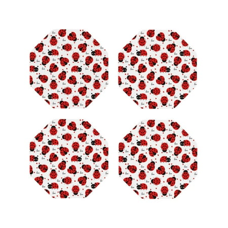 

Honeii Ladybug And Heart Print Leather Coaster Set of 4 Ideal for Safeguarding Your Furniture from Drinks Spills and Effortless Cleanup-Octagon