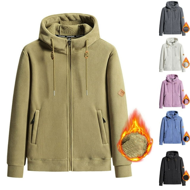 Men's Winter Solid Color Thickened Fleece Double-sided Rocking Hooded Padded Sweater Jacket