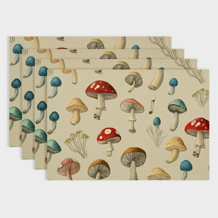 

Patifu Mushroom Placemats Set of 4 Rustic Farm Mushroom Placemats Wild Fungus Pattern Washable & Durable Table Placemats Indoor/Outdoor Use Table Mats 18x12in