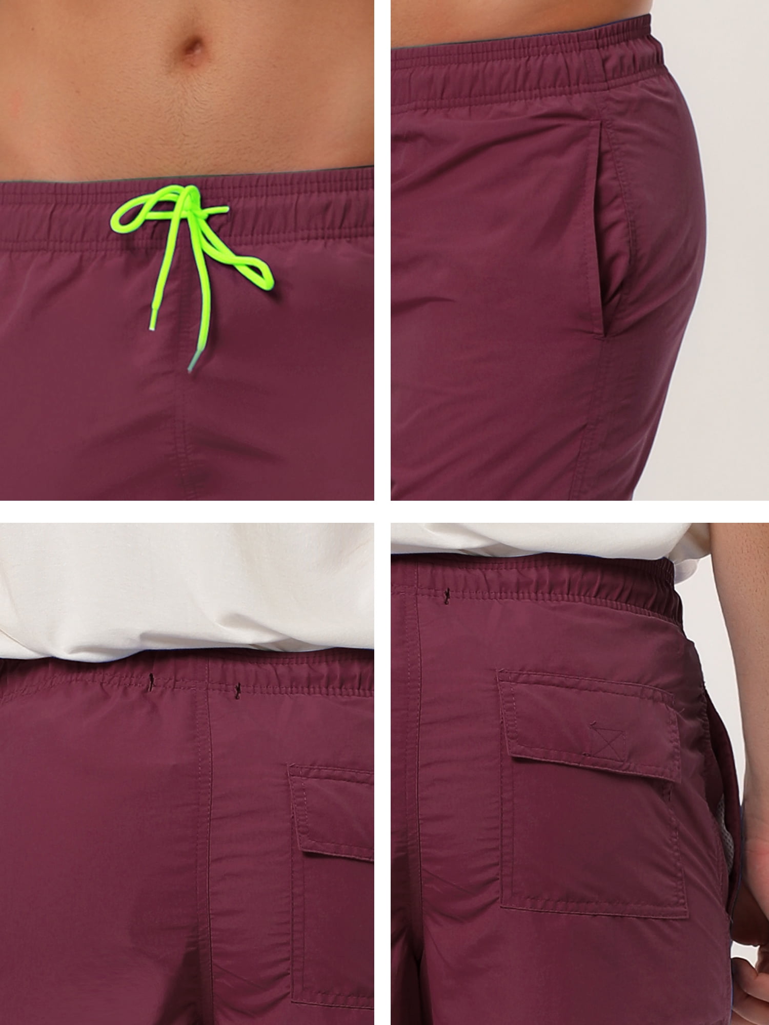 INSPIRE CHIC Father's Day Men's Shorts Summer Beach Shorts Solid Mesh Lining Drawstring Waist Swim Shorts 36 Burgundy