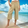 thumbnail image 6 of YOIAVAIOY Womens Capri Pants Wide Leg High Waisted Cropped Pants Summer Flowy Beach Lounge Casual Capris with Pockets Khaki XXL, 6 of 9