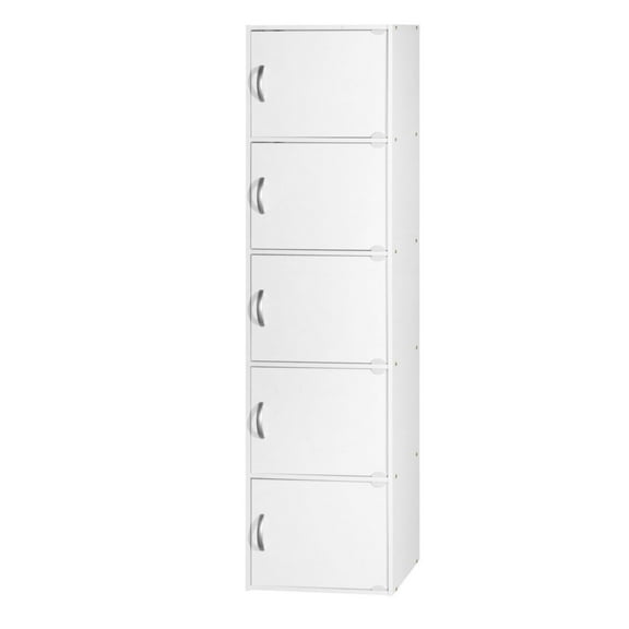 Contemporary Home Living 59" White Contemporary 5 Shelves with 5 Doors Multi Purpose Bookcase