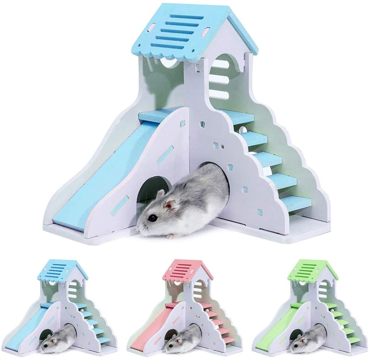 Walbest Hamster House Hideout Hideaway Exercise Toys for Rat,Dwarf Hamster Mouse Small Animal Kingdom,Durable Odorless Non-Toxic Wooden Deluxe 2-Story Hut (Green) Walbest Hamster House Hideout Hideaway Exercise Toys for Rat,Dwarf Hamster Mouse Small Animal Kingdom,Durable Odorless Non-Toxic Wooden Deluxe 2-Story Hut (Green)