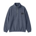 thumbnail image 3 of Fmbrln Mens Corduroy Quarter Zip Sweatshirt Stand Collar Long Sleeve Solid Color Shirts Fall Winter Fashion Pullover Tops with Chest Patch Label Navy M, 3 of 5