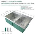 thumbnail image 3 of Transolid KKM-DTDE332210-4 Diamond 33-in L x 22-in W Equal Double Bowl Dual-Mount Kitchen Sink and Accessories Kit with 4 Pre-Drilled Holes in Stainless Steel, 3 of 12