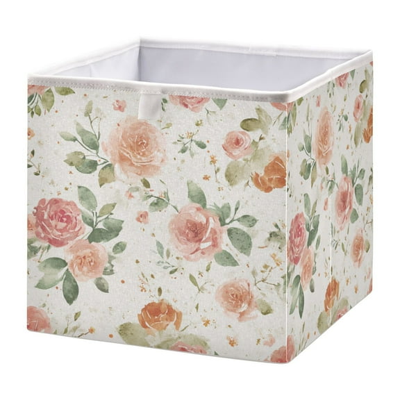 Foldable Fabric Storage Bin Home Cubes Clothing Organizer Bins Large Collapsible Box Basket for Home Organizer Watercolor Rose Floral Pattern