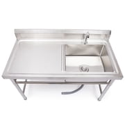 Miumaeov Commercial Kitchen Utility Sink with Stand 304 Stainless Steel Freestanding Kitchen Sink with Faucet and Worktable Multi-functional Shelf for Garage Restaurant Kitchen Laundry