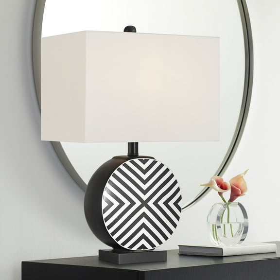 Fraser 21 1/2" Black and White Ceramic Disc 3-Way Table Lamp