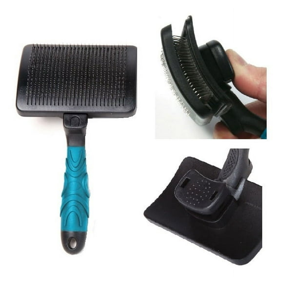 Self Cleaning Dog Grooming Brush Push Button Slicker Pin Retraction Groomer Tools (Medium)