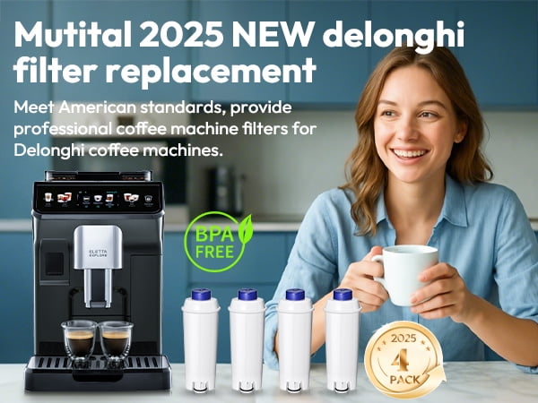 Coffee Machine Filter, Delonghi Filter Replacement for DeLonghi DLSC002, Delonghi Magnifica Evo, Dinamica Plus, ESAM, ETAM, BCO, EC. Activated Carbon Water Filter Cartridges Softener (6 Pcs)
