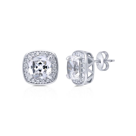 BERRICLE Sterling Silver Halo Cushion Cut Cubic Zirconia CZ Statement Anniversary Stud Earrings for Women, Rhodium Plated
