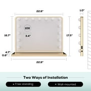 Keonjinn Gold Vanity Mirror with Lights, 15 Replaceable Bulbs Hollywood Makeup Mirror, 3 Color Lights, Modern Rectangle Metal Frame Mirror, Wall-Mounted Tabletop, 23 x 18 Large Lighted Mirror