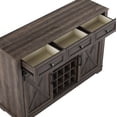 thumbnail image 6 of FESTIVO Wine Bar Cabinet w/Sliding Barn Door, 60" Kitchen Coffee Bar Cabinet w/Wine & Glass Rack, Storage Shelves, 3 Drawers, Rustic Large Buffet Sideboard for Dining Room, Brown Color, 6 of 7