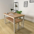 thumbnail image 4 of DKLGG 28.7 inches 3 Piece Metal Wood Xmas Dining Set for 4, 1 Table & 2 Benches, Beige, 4 of 6