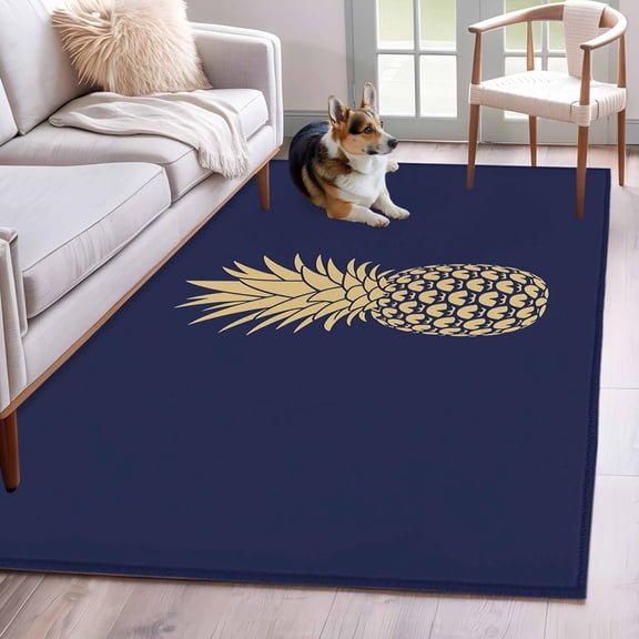 Pineapple Area Rug 4x6 Washable Rug Non Slip Gold Yellow Navy Blue Tropical Fruit Summer Large Area Rug Indoor Floor Carpet for Entryway Bedroom Kitchen Living Room Home Office Dining Room Nursery
