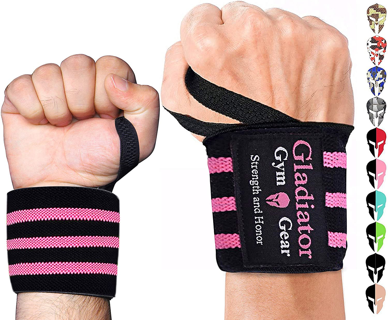 Weight Lifting Wrist Support Elasticated Gym Workout Cotton Bandage Straps Pink 