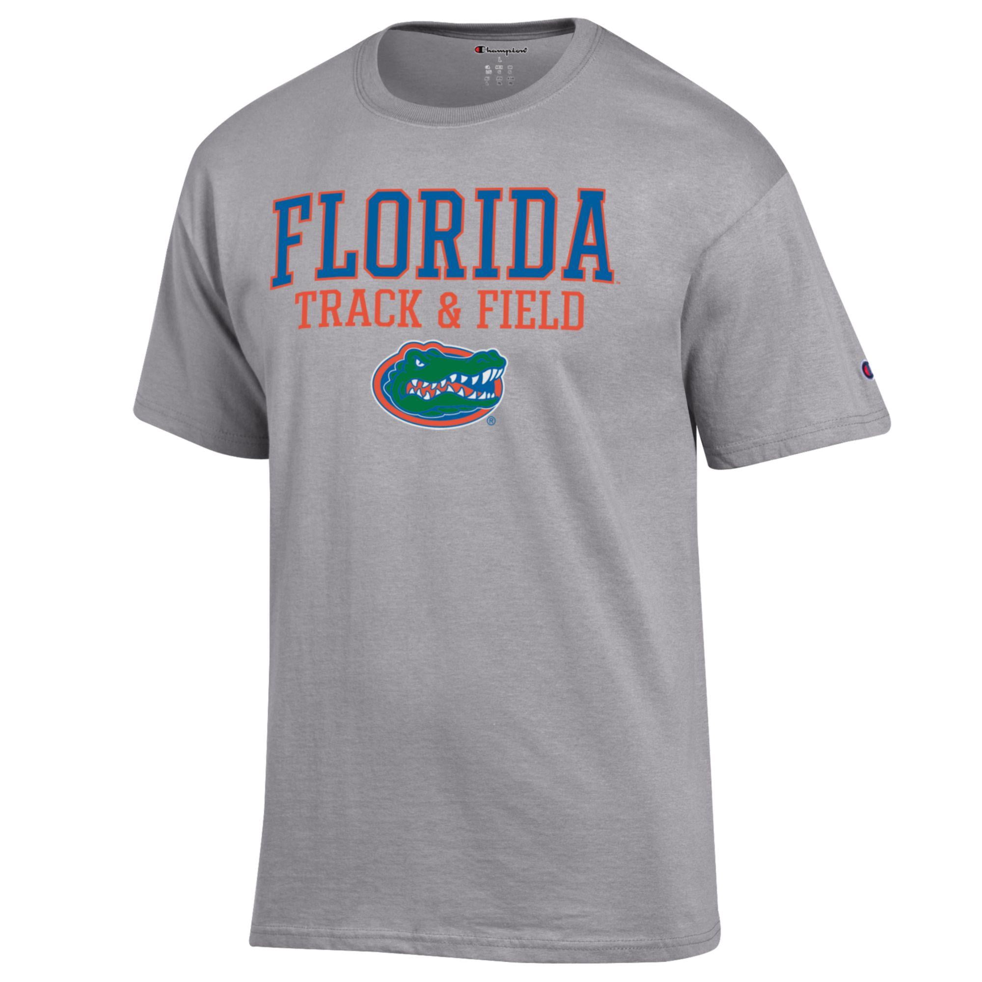 Men's Champion Gray Florida Gators Track & Field Stack Logo T-Shirt