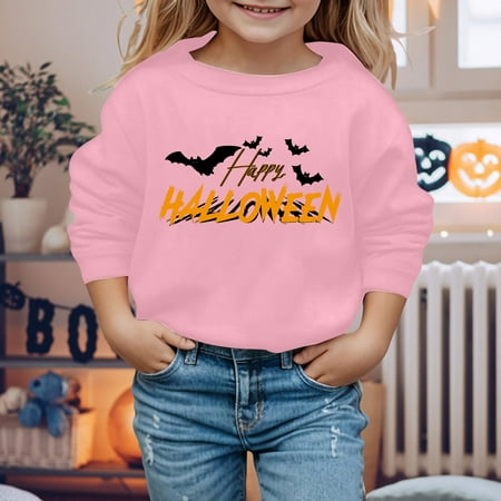 

Hbdhejl Sweatshirts For Girls Halloween Sweatshirt Fall Winter Childrens Warm Tops Cozy Letter Bat Patterns Pink 8-10 Years