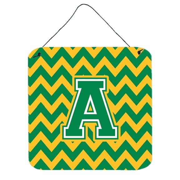 Letter A Chevron Green and Gold Wall or Door Hanging Prints