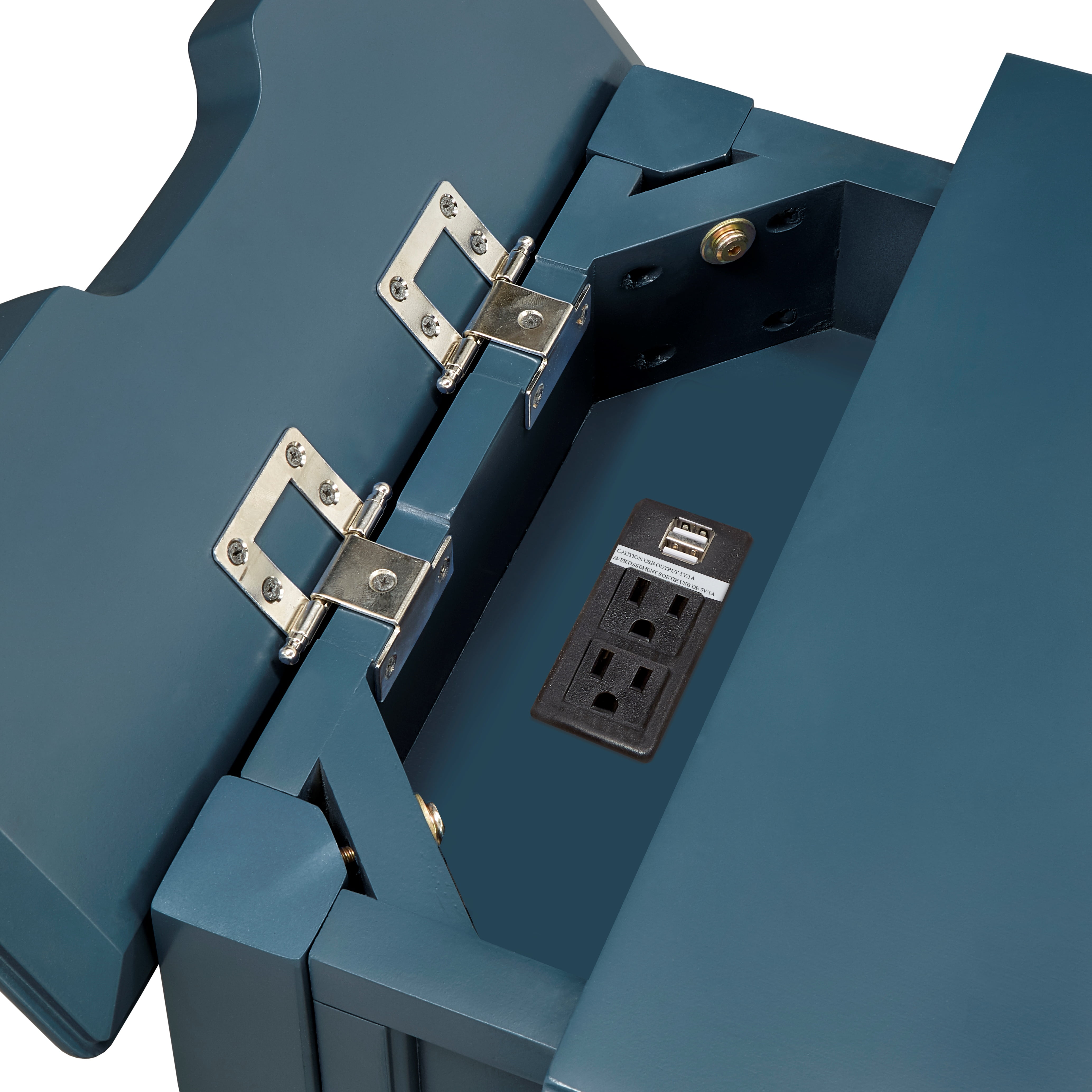 Chelsea Lane Wood End Table with Drawer and Lift-top Power Outlet, Blue Steel