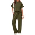 thumbnail image 2 of Women'S Two-Piece Casual Suit Travel Sportswear Short-Sleeved Wide-Leg Casual Sports Suit Dark Green Suit M, 2 of 6