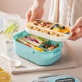 thumbnail image 5 of Portable Lunch Box Compartment Wheat Straw Bento Carrying Handle Box Reusable Tableware Containers Meal Snack Food Containers, 5 of 9