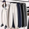 thumbnail image 3 of Pantalones de verano de secado rápido para mujer, pantalones deportivos con costuras de rayas en contraste, pantalones casuales sueltos de cintura alta, 3 of 6