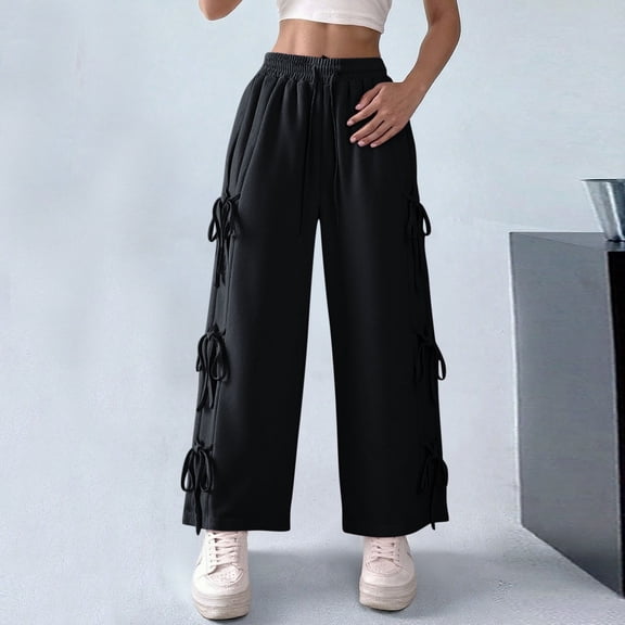 uublik Straight Leg Scrub Pants for Women Black Wide Leg Sweatpants High Waisted Baggy Lounge Pants Athletic Joggers with Pockets