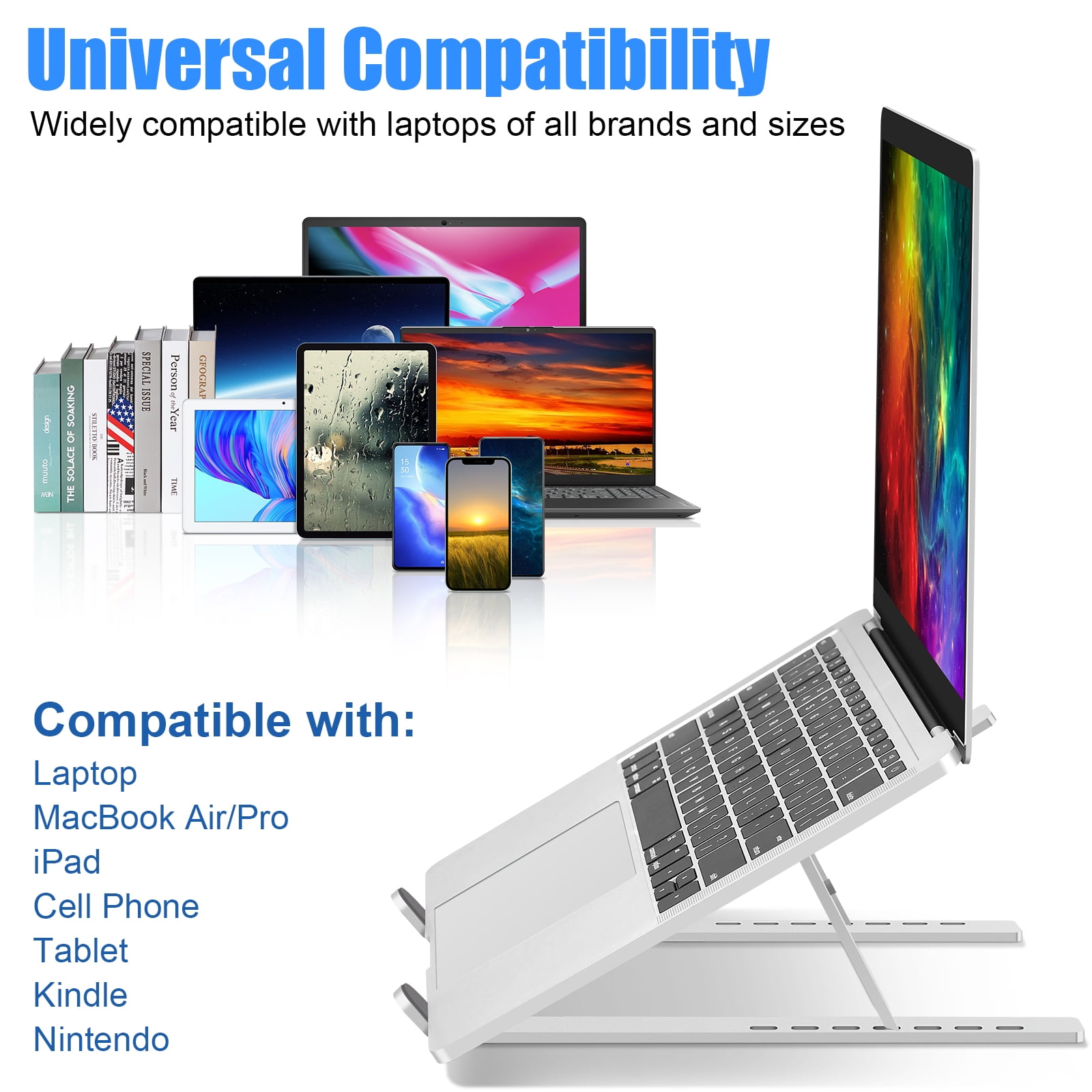 FIASON 1 Pack Silver Adjustable Laptop Stand,Compatible with 9-17" Laptop,7-Levels Ventilated Aluminum Laptop Holder for Desk,Ergonomic Universal Computer Stand with aluminum, metal and Rubber