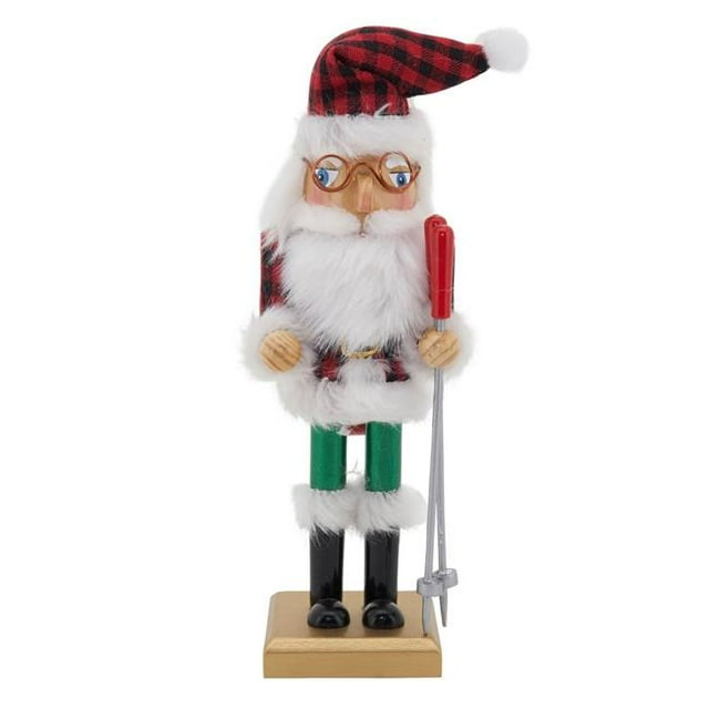 SARO XD591.M 10 in. Multicolor Buffalo Plaid Skier Nutcracker