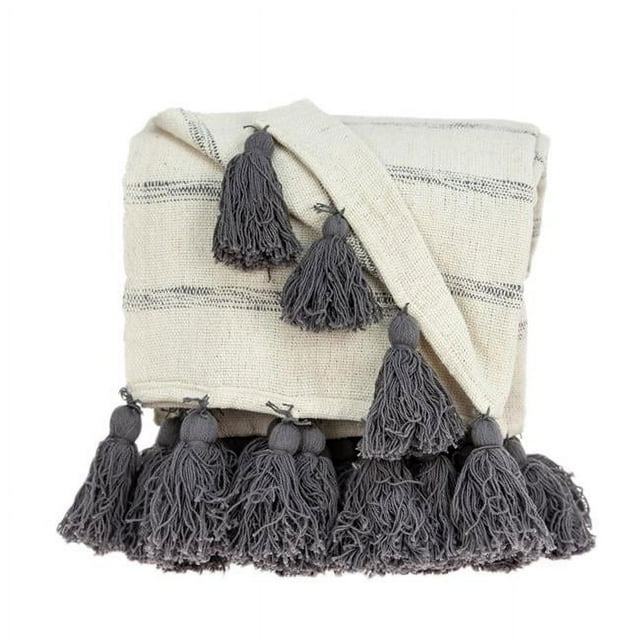 Parkland Collection THRE21025 Seema Beige & Grey Rectangle Transitional Handloomed Cotton Throw - 52 x 67 x 0.5 in.