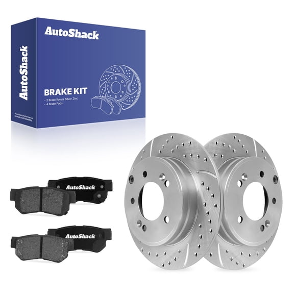 AutoShack Rear Brake Rotors & Ceramic Pads for Hyundai, Sonata 2005-2008 Azera 2009, FWD V6 2.7L 3.3L 3.8L - Silver Zinc Coated Drilled & Slotted - SilverShield Pro - 11.18" (284 mm), 5-Lug
