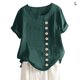 thumbnail image 1 of Qarigey Blusa Lino Suelta Camisa Manga Corta Cuello Mujer Top Verano Prendas para la parte del cuerpo Verde L, 1 of 4