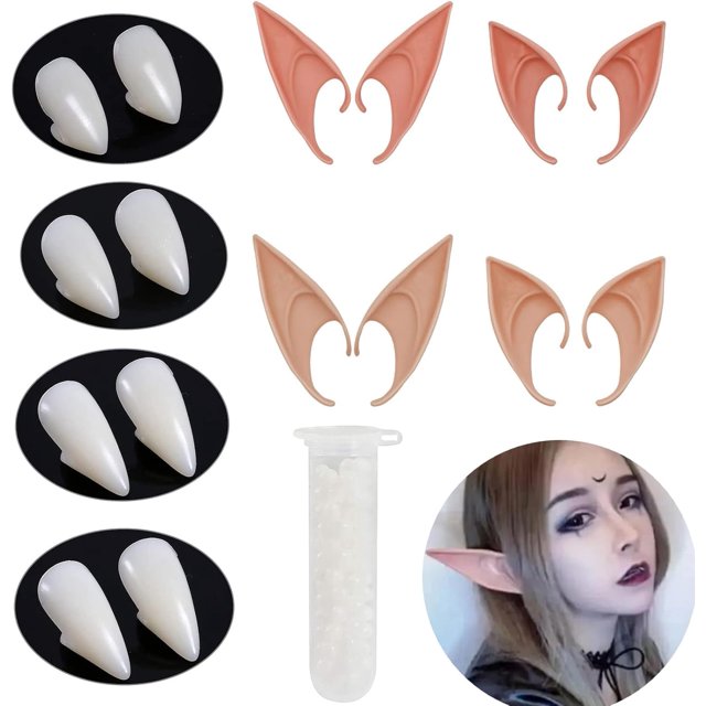 Dientes de Vampiro y Orejas de Elfo QUANZHOUTIANDI 4 Pares para Adultos y Niños Cosplay Halloween