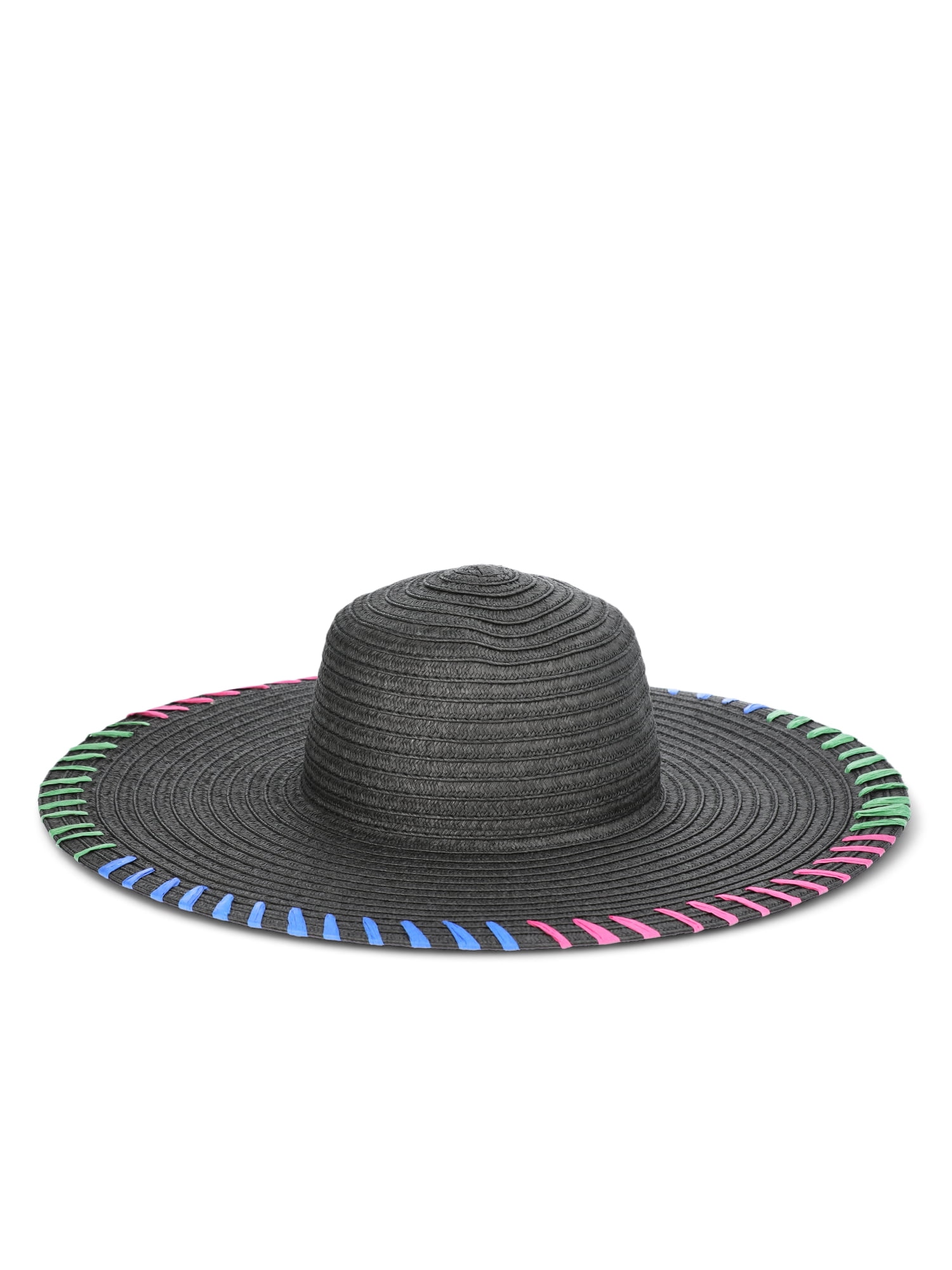 Charming Charlie Beach Time Embroidery Black Floppy Sun Hat CC-  main image 2