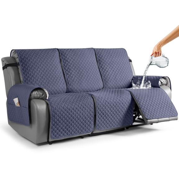 TAOCOCO Anti-Slip Recliner Sofa Covers, Waterproof Quilted Reclining Couch Slipcover for 3-Seater Recliner Sofa Washable Pet Friendly Furniture Protector with Pockets, Bluish Grey